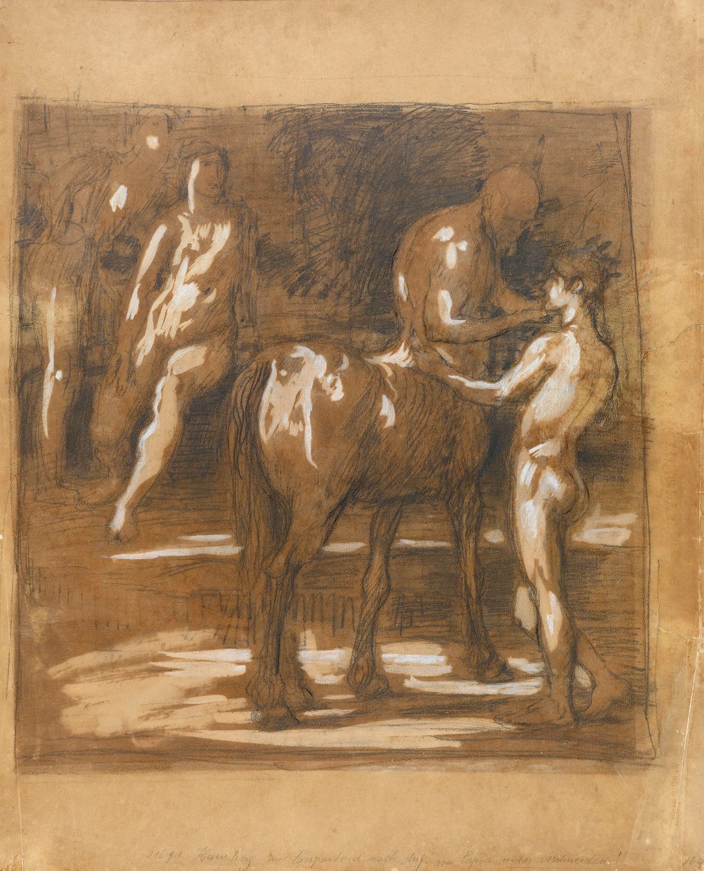 Centaur ve iki figürlü çalışma sayfası by Hans von Marées