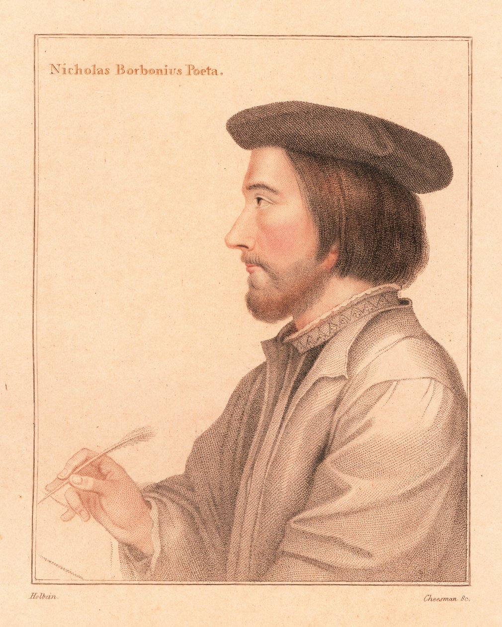 Nicholas Borbonius, Latin şair ve öğretmen., 1812 (gravür) by Hans (after) Holbein the Younger