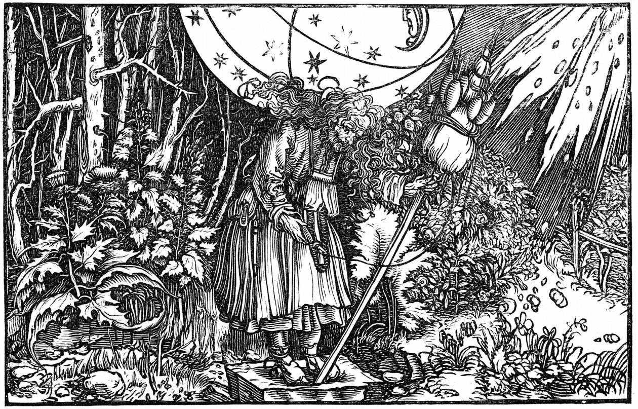 Yaşlı kadın (cadı veya peri) dönüyor by Hans (after) Holbein the Younger