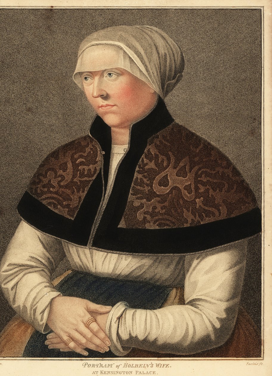Hans Holbein'in eşi Elsbeth'in Kensington Sarayı'ndaki portresi. ,1812 (gravür) by Hans (after) Holbein the Younger