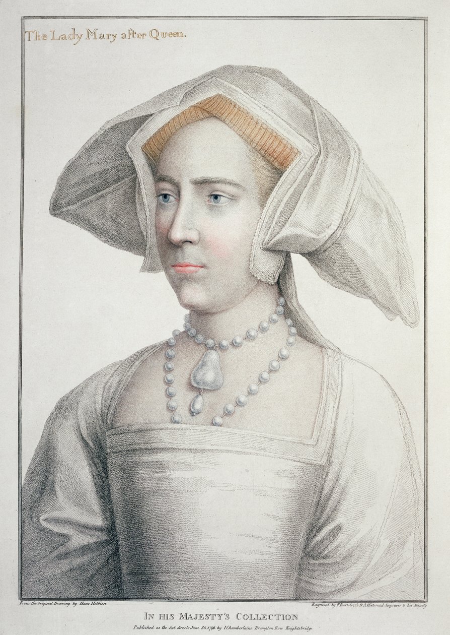 Francesco Bartolozzi (1727-1815) tarafından oyulmuş Kraliçeden Sonra Meryem Portresi (1516-58) 1796 (gravür) by Hans (after) Holbein the Younger