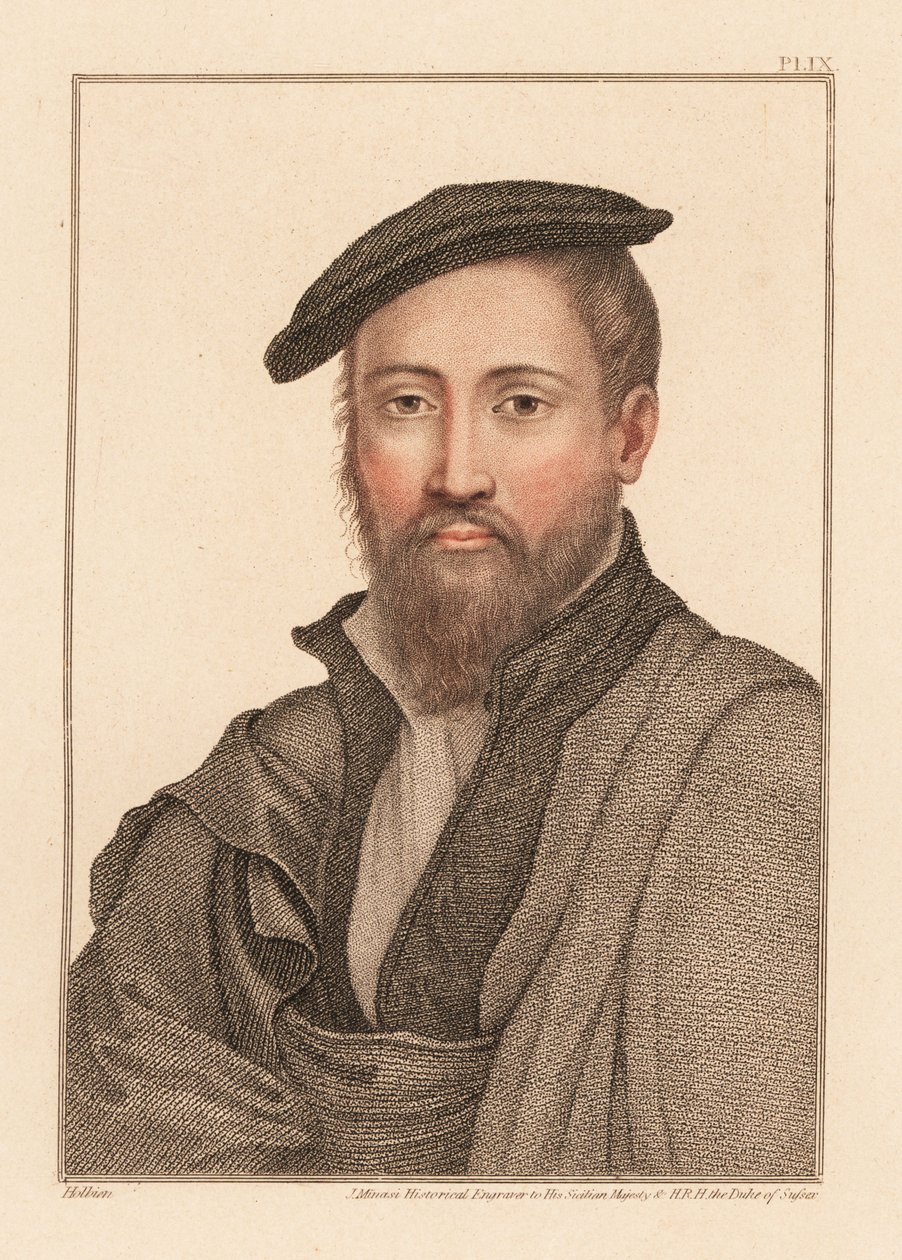 Bilinmeyen bir adamın portresi, Kral Henry VIII mahkemesi, c. 1532., 1812 (gravür) by Hans (after) Holbein the Younger