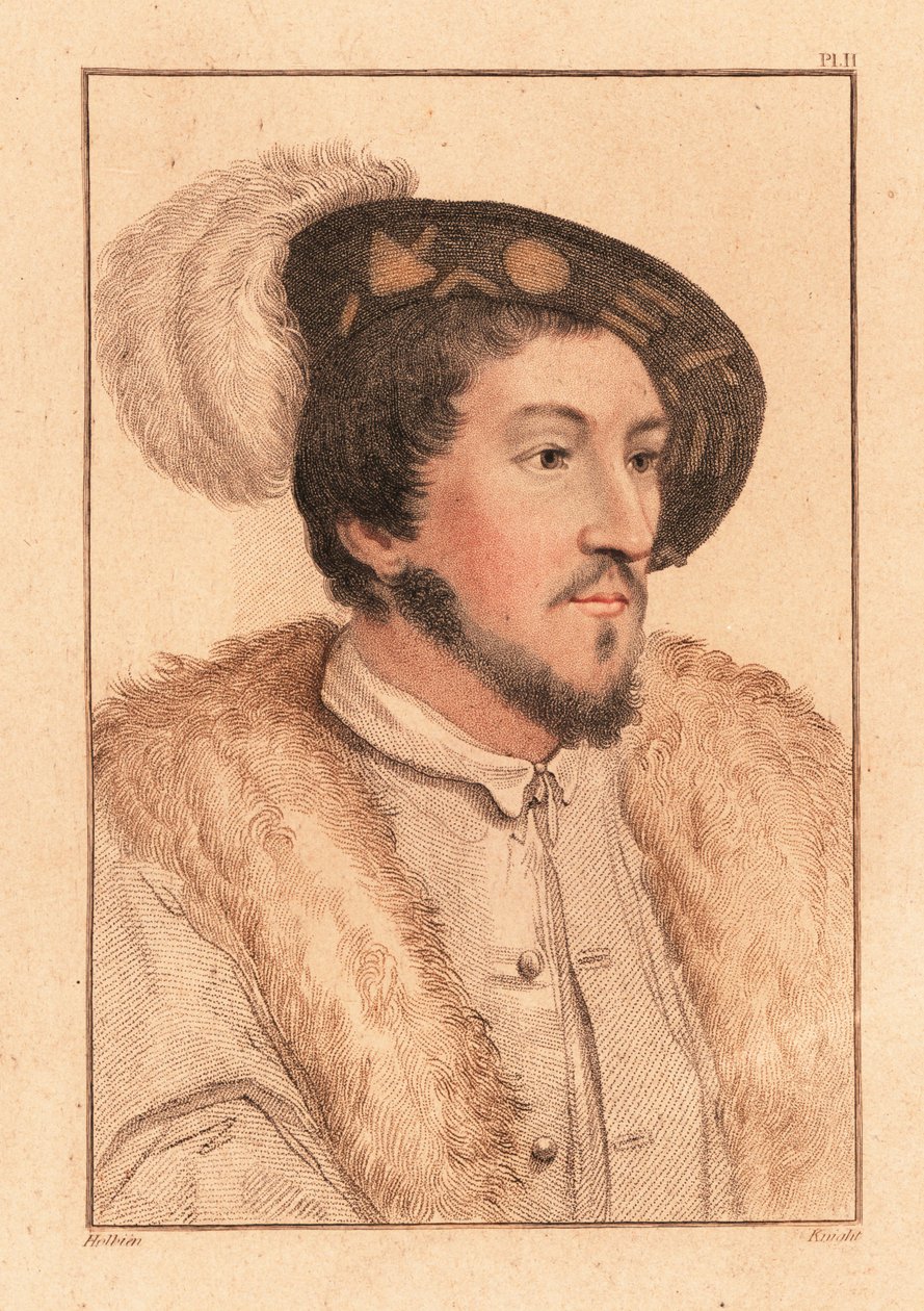 Bilinmeyen bir adamın portresi, Kral Henry VIII mahkemesi, c. 1532. ,1812 (gravür) by Hans (after) Holbein the Younger
