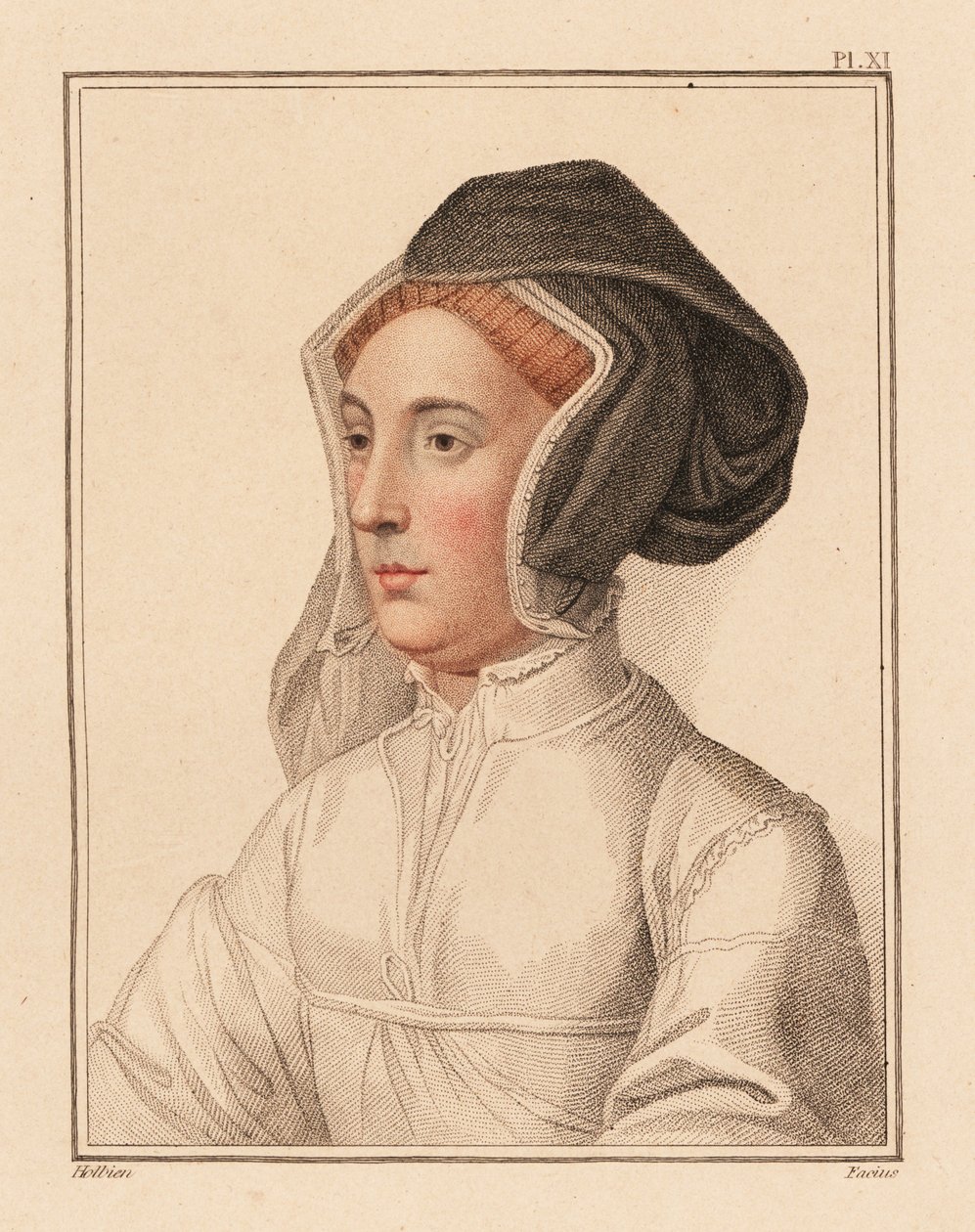 Kral VIII. Henry'nin sarayından bilinmeyen kadının portresi, 1812 (gravür) by Hans (after) Holbein the Younger