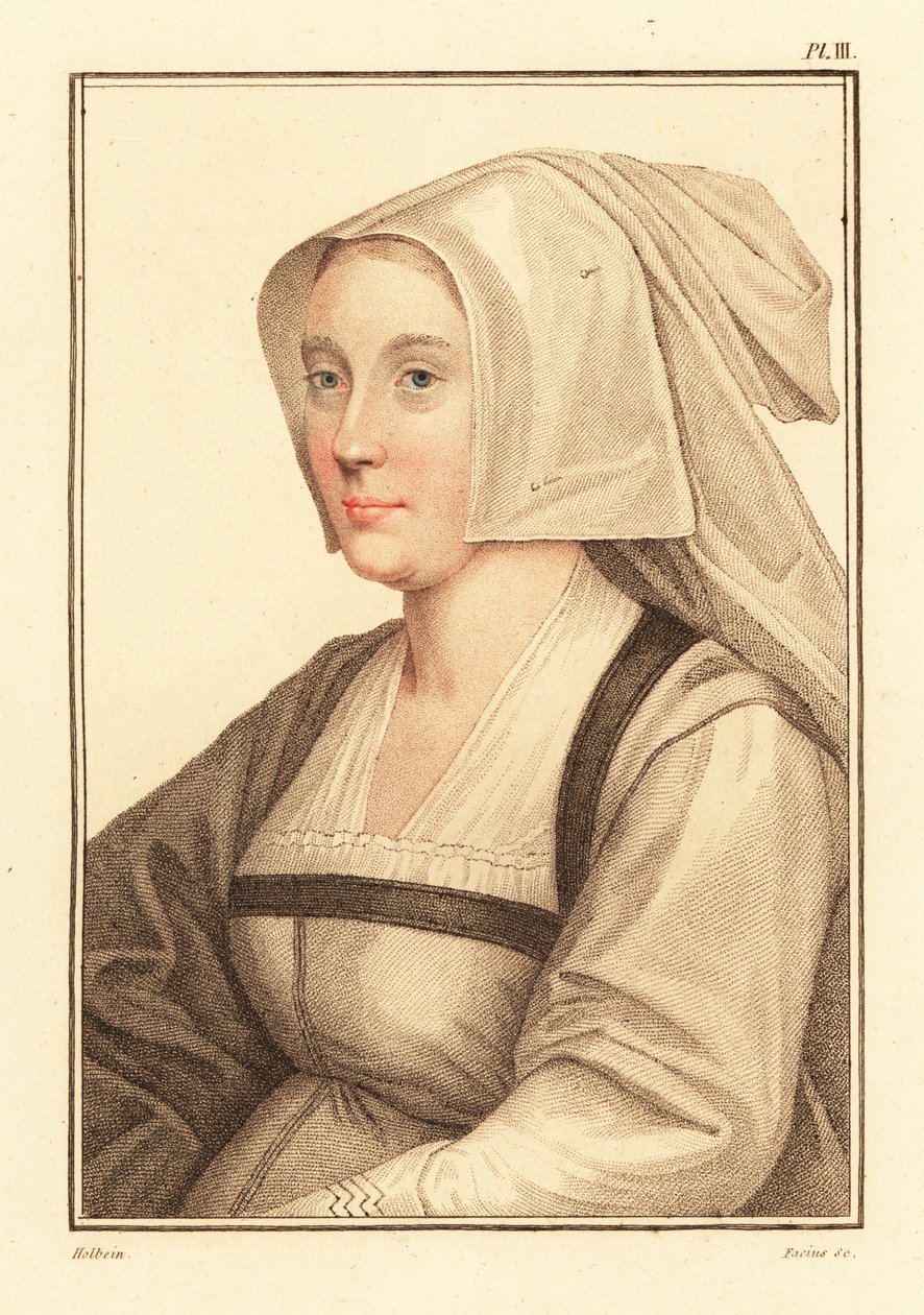 Kral VIII. Henry'nin sarayından bilinmeyen kadının portresi, 1812 (gravür) by Hans (after) Holbein the Younger