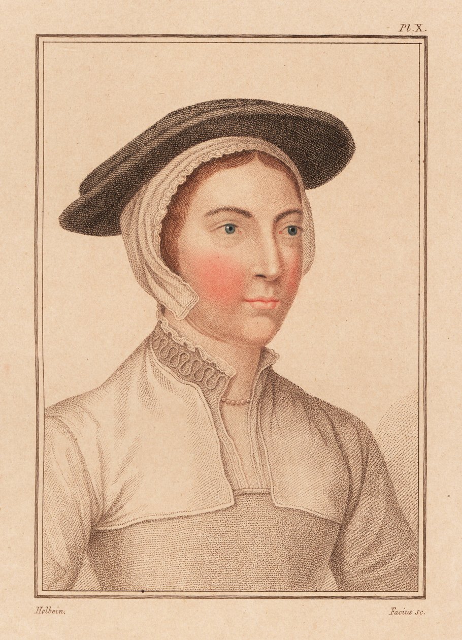 Kral VIII. Henry'nin sarayından bilinmeyen kadının portresi, 1812 (gravür) by Hans (after) Holbein the Younger
