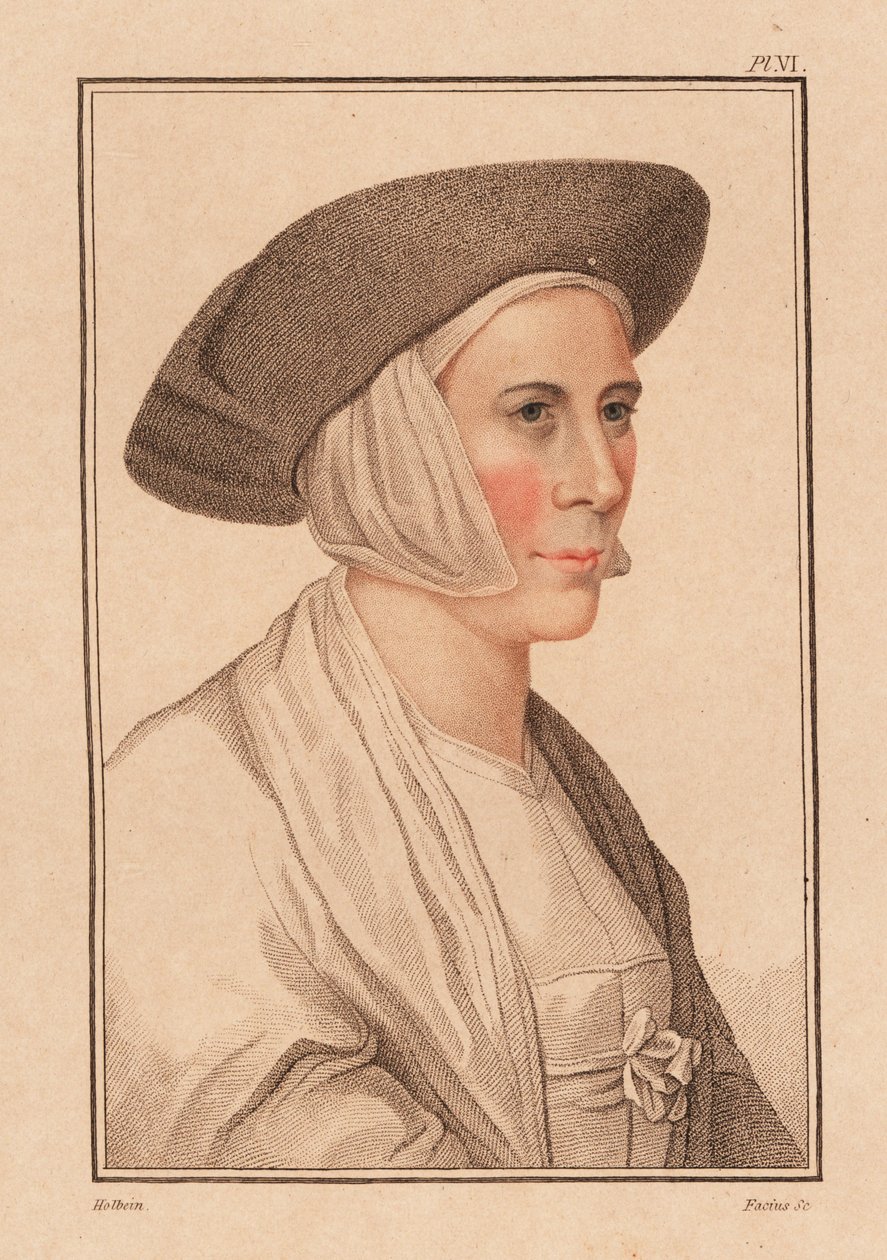 Kral VIII. Henry'nin sarayından bilinmeyen kadının portresi, 1812 (gravür) by Hans (after) Holbein the Younger
