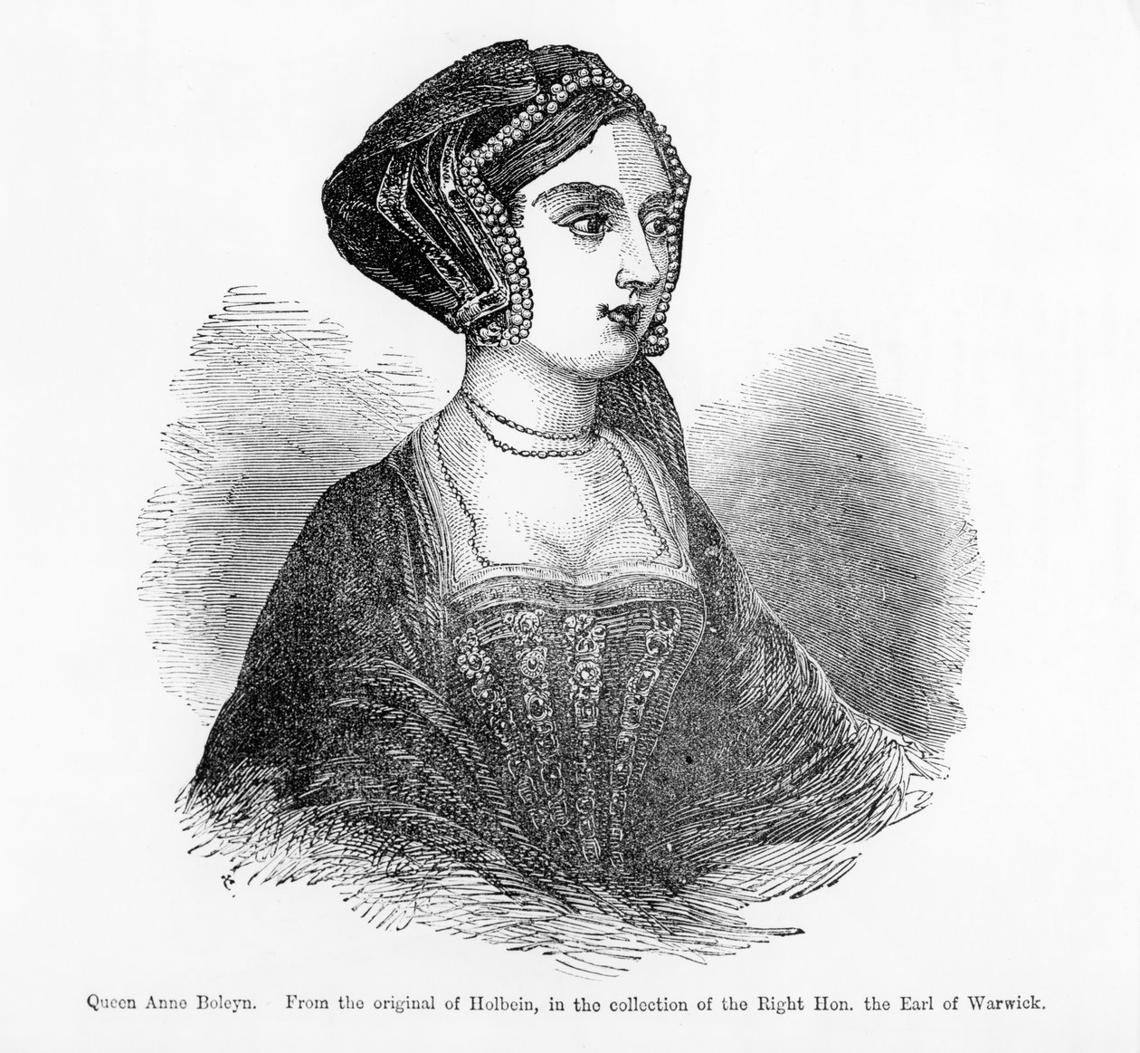 Kraliçe Anne Boleyn (1507-36) (gravür) (b/w fotoğraf) by Hans (after) Holbein the Younger