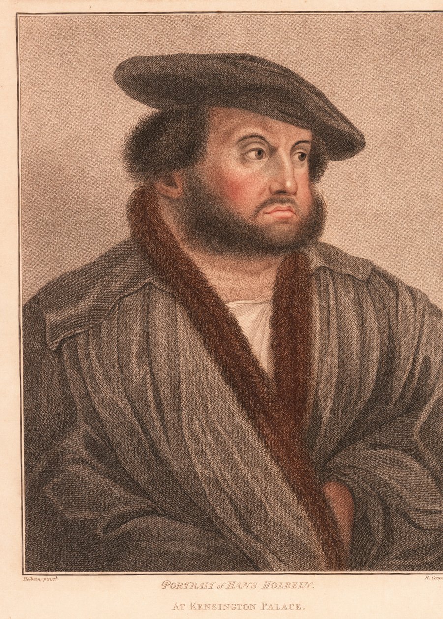 Sanatçı Hans Holbein'in Kensington Sarayı'ndaki otoportresi. ,1812 (gravür) by Hans (after) Holbein the Younger