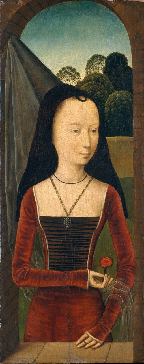 Pembeli Genç Kadın, c.1485-90 (tahta üzerine yağlı boya) by Hans (attr.to) Memling