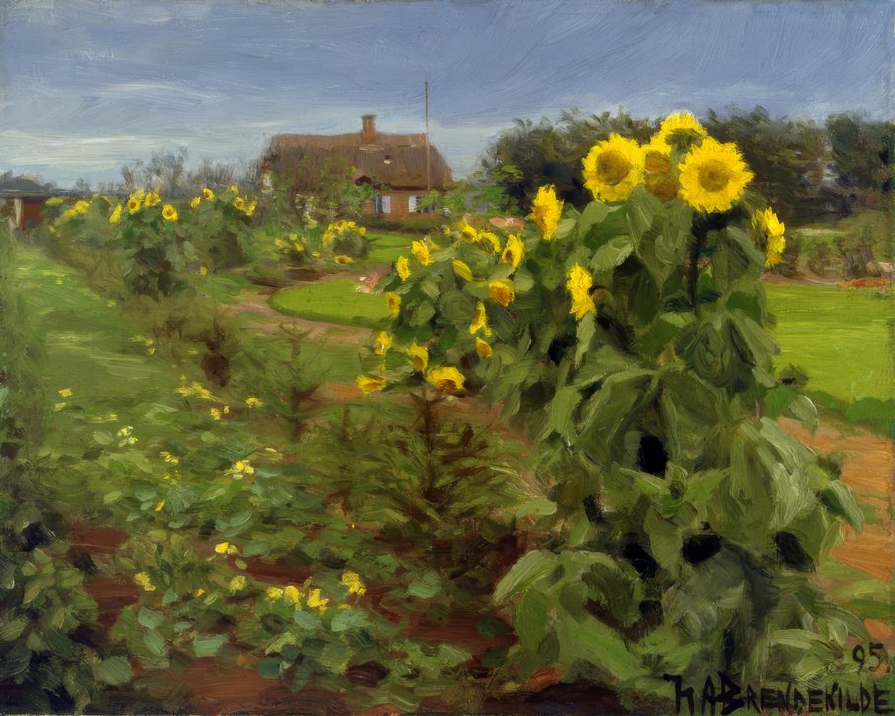 H.A.Brendekilde, Sonnenblumenblüte by Hans Andersen Brendekilde