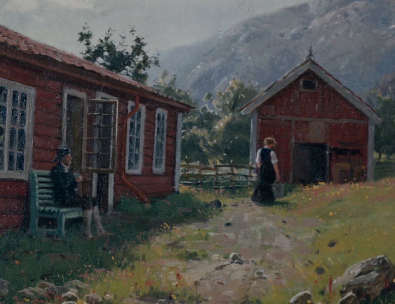 Farmyard, Batı Norveç (tuval üzerine yağlı boya) by Hans Andreas Dahl
