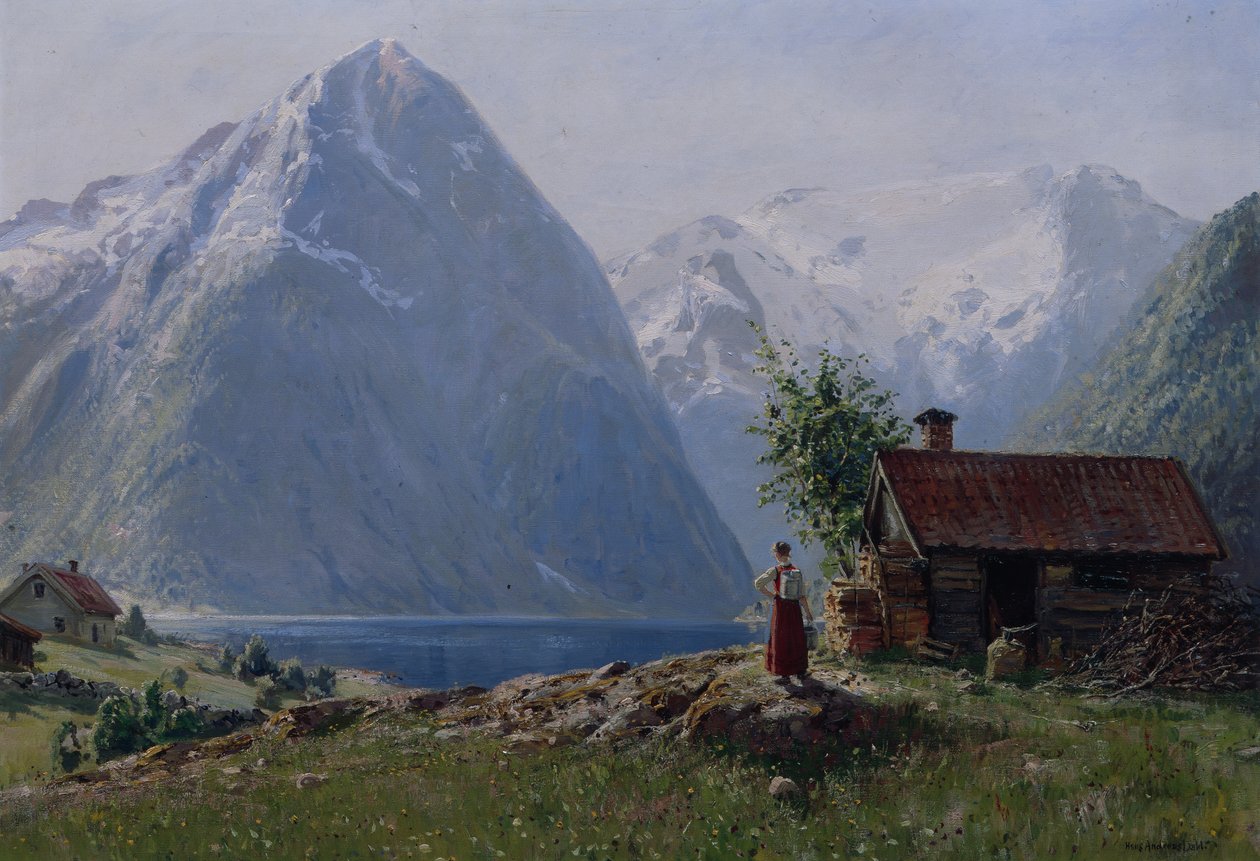 Fiyort Manzarasındaki Kız (tuval üzerine yağlı boya) by Hans Andreas Dahl