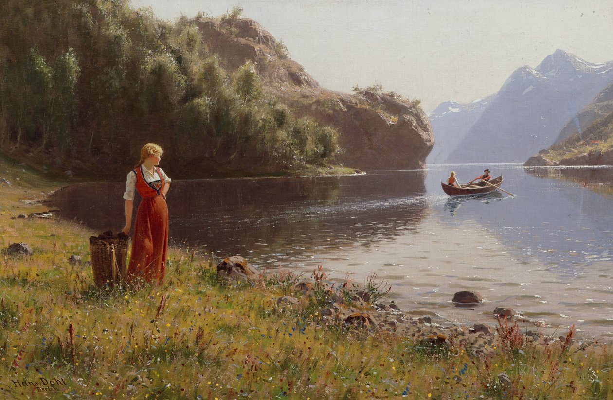 Fiyort Manzaralı Kadın (tuval üzerine yağlı boya) by Hans Andreas Dahl