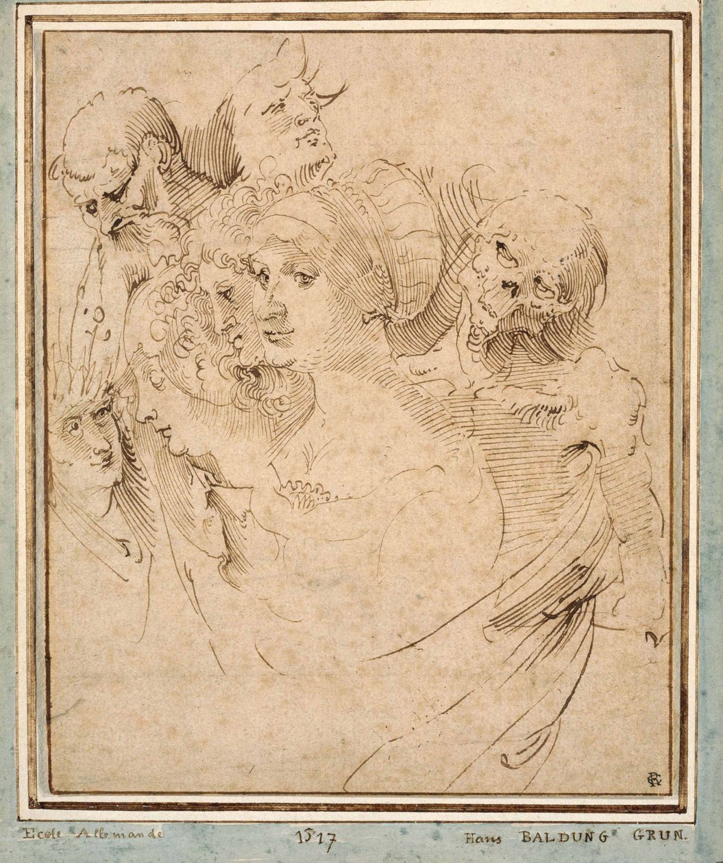 ""yedi başlı ölüm"" (Yedi kafa arasındaki ölüm) Çizim Hans Baldung (Baldung Grien)(1484-1545) yaklaşık 1515 Özel koleksiyon by Hans Baldung Grien