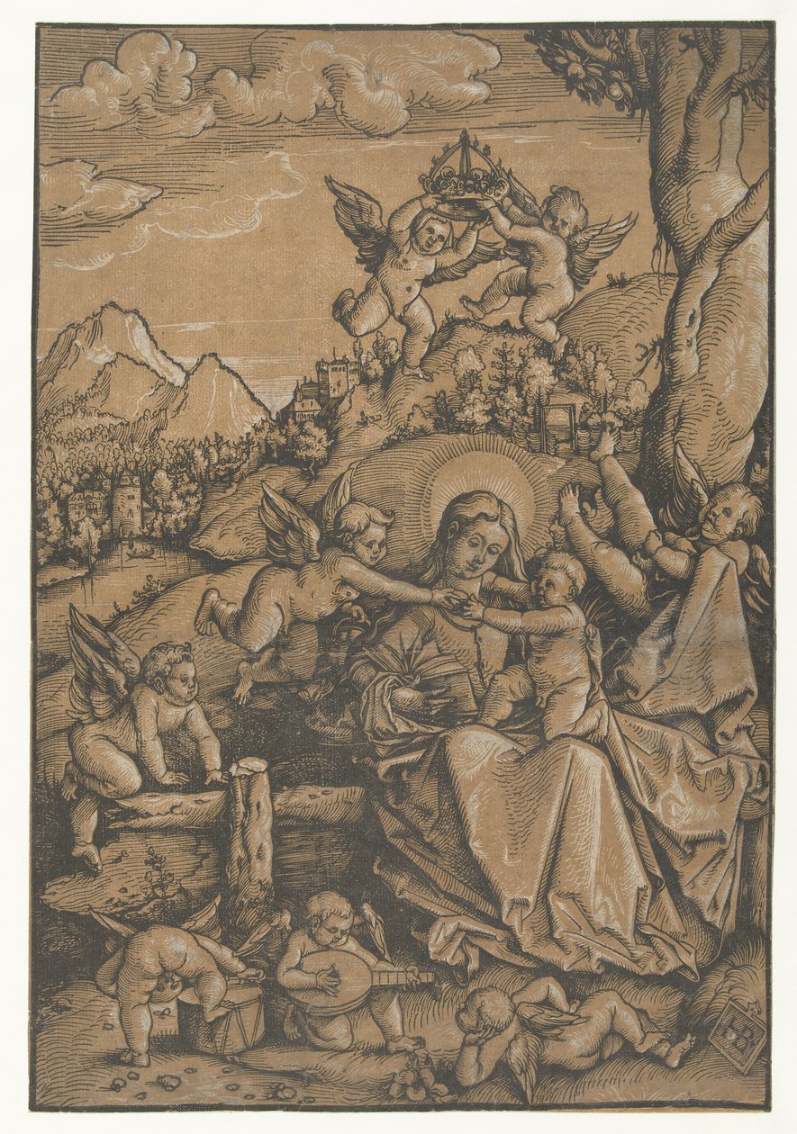 Bir manzarada sekiz melekli çocuklu Meryem by Hans Baldung Grien
