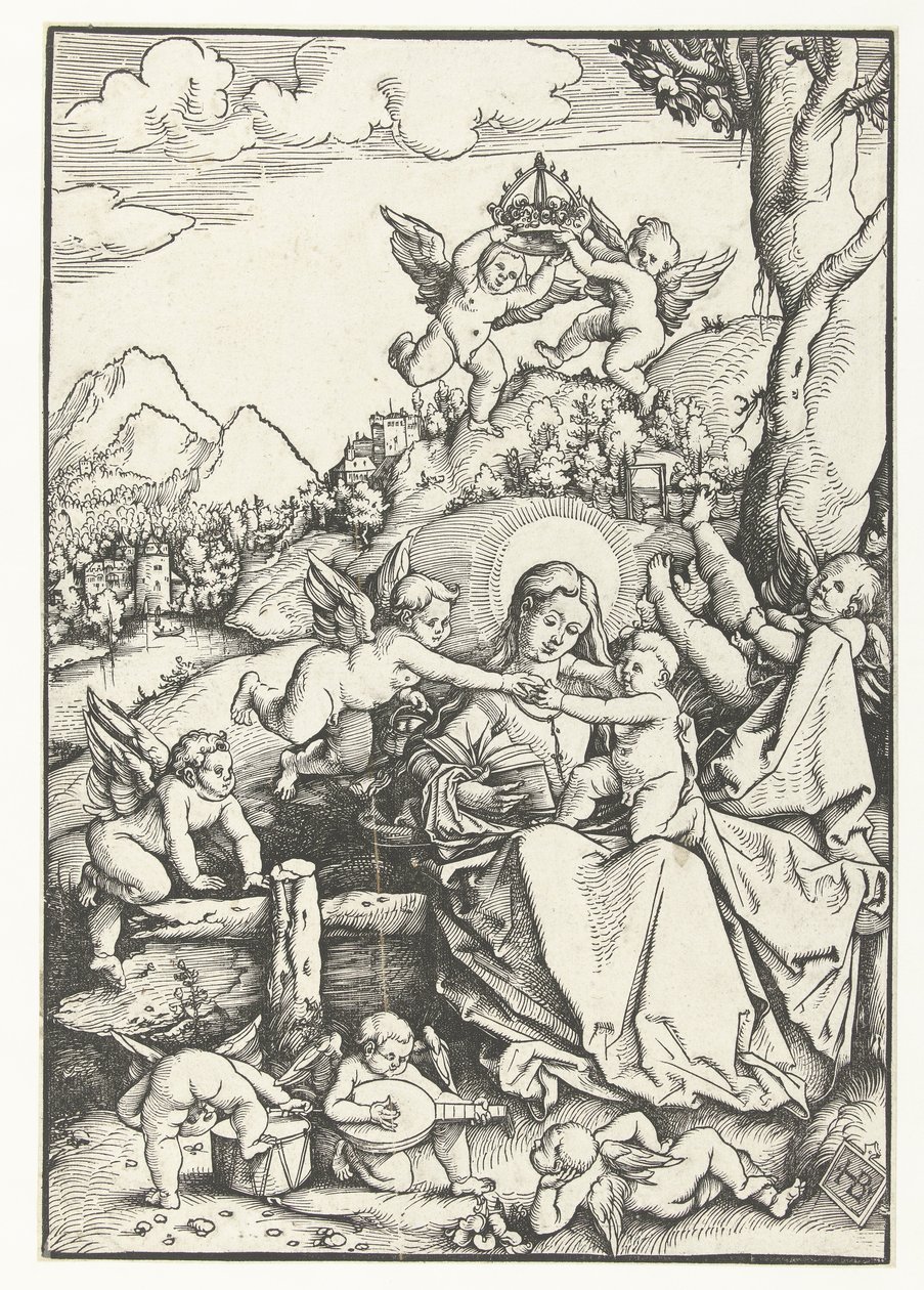 Bir manzarada sekiz melekli çocuklu Meryem by Hans Baldung Grien
