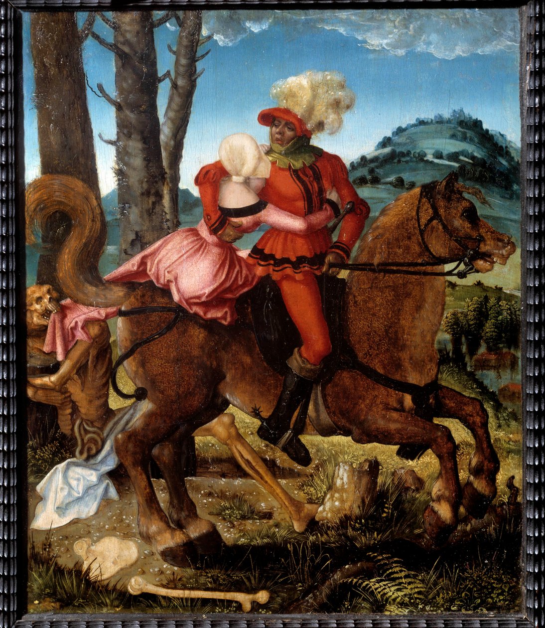 Şövalye, Kız ve Ölüm Ölüm Ölüm, Hans Grien Baldung (1484/85-1545) 16. yüzyıl Güneşi tarafından alegorik biçimde temsil edilmektedir. 035x0,29 m. by Hans Baldung Grien