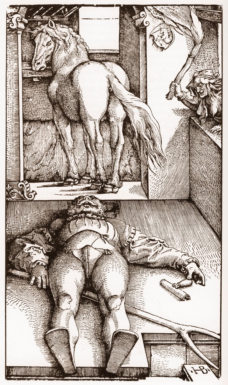 Büyülenmiş palefrenier - (Uyuyan Damat ve Büyücü) 1544 dolaylarında Hans Baldung Grien (1485-1544) tarafından yapılan ahşap gravür - by Hans Baldung Grien
