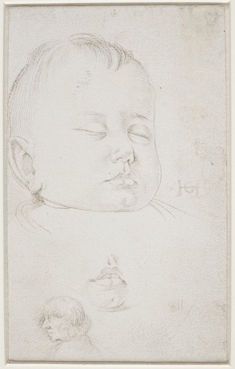 Üç çeyrek profilde küçük bir oğlanın başı, oğlanın yarı açık ağzı ve by Hans Baldung Grien