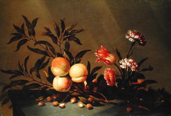 Şeftali ve Çiçeklerin Natürmortu, 1641 by Hans Bollongier