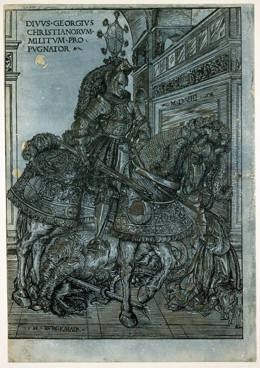 At Sırtında Aziz George, 1508 (parlak gölgeli gravür) by Hans Burgkmair