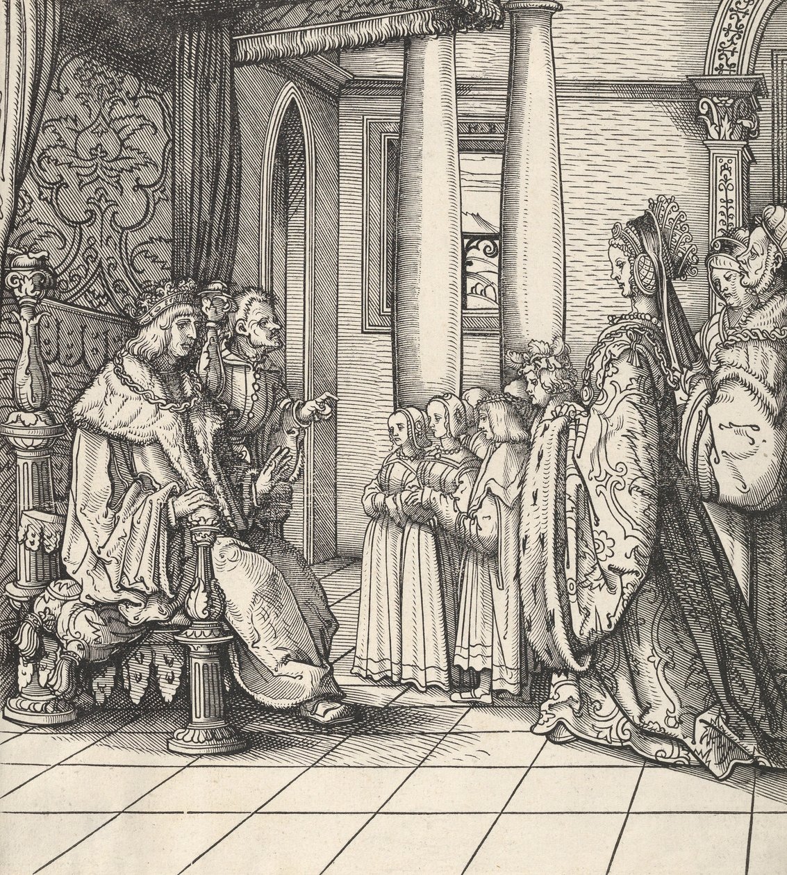 Der Weisskunig'den Kızı Margaret'i ve Kral Philip'in Çocuklarını Karşılayan Beyaz Kral, 1514-16 by Hans Burgkmair