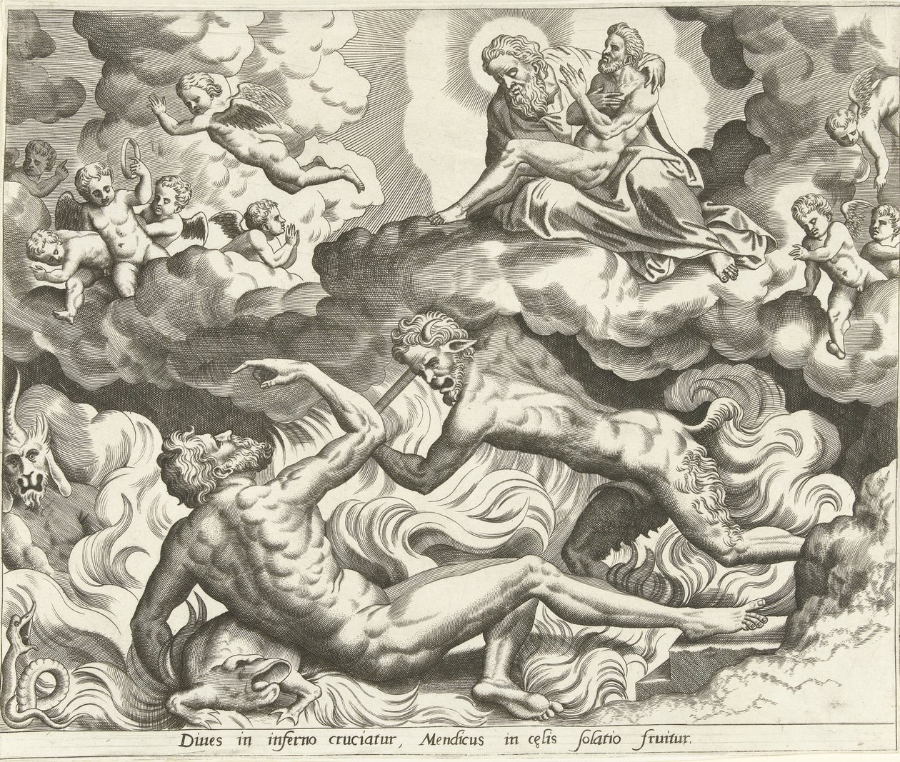 Cennette Lazarus ve Cehennemde Zengin Adam Lazarus ve Zengin Adamın Tarihi (dizi başlığı) by Hans Collaert (I) (possibly)