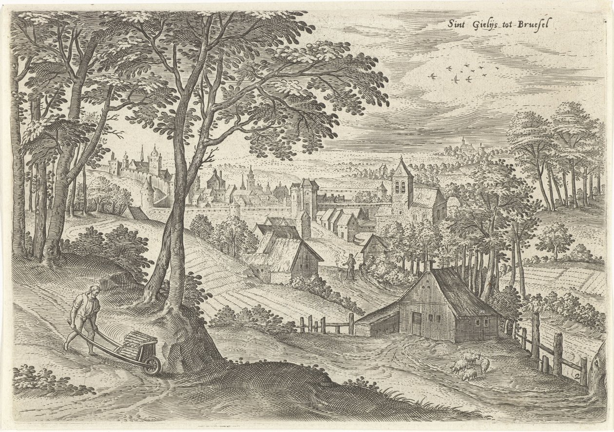 Saint-Gilles Sint Gielijs'den Brüksel'e bakış (nesne üzerindeki başlık) Brüksel çevresinden görüntüler (dizi başlığı) by Hans Collaert (I)