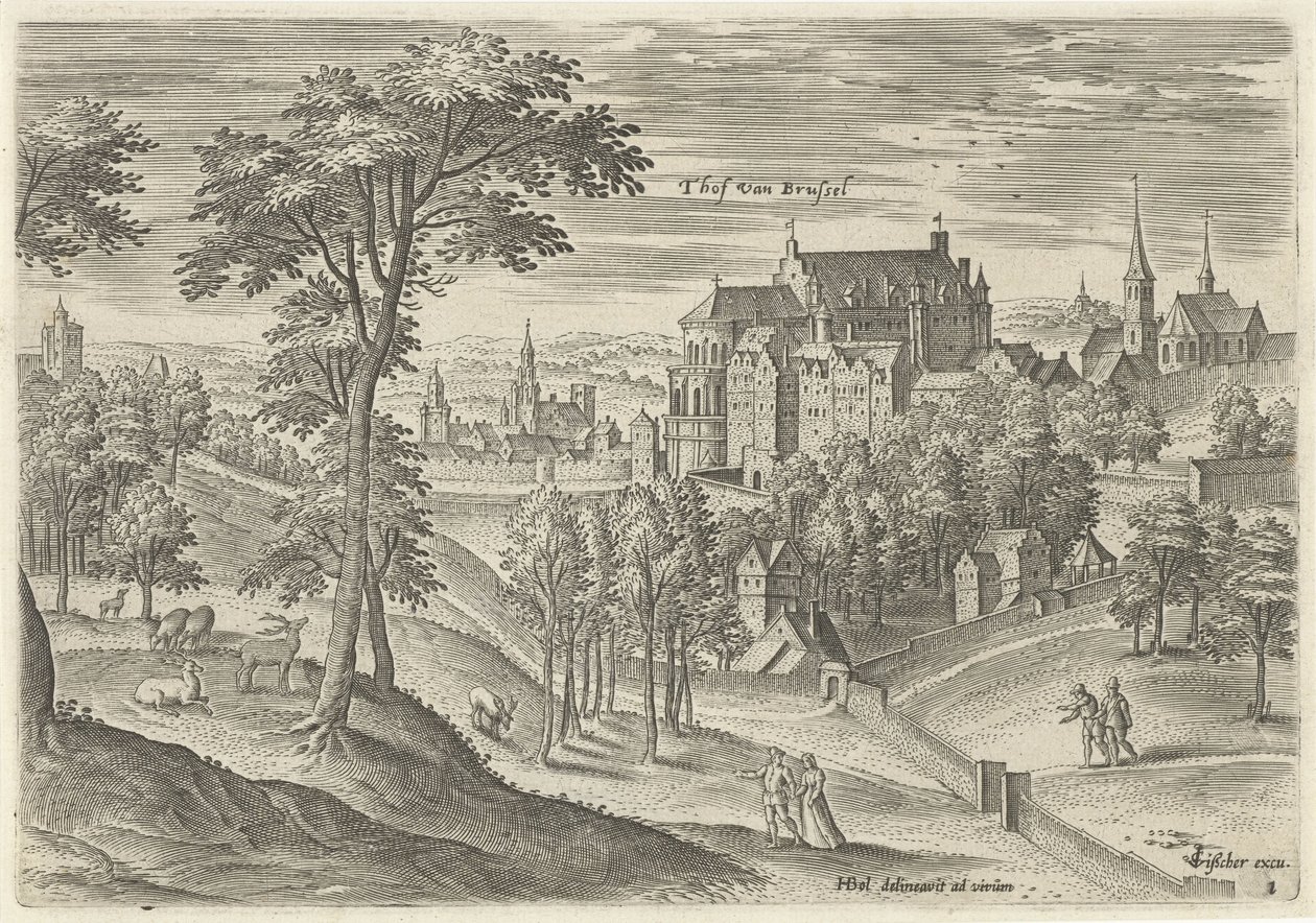 Hof van Brussel'in görünümü Thof van Brussel (nesne üzerindeki başlık) Brüksel çevresinden görüntüler (dizi başlığı) by Hans Collaert (I)