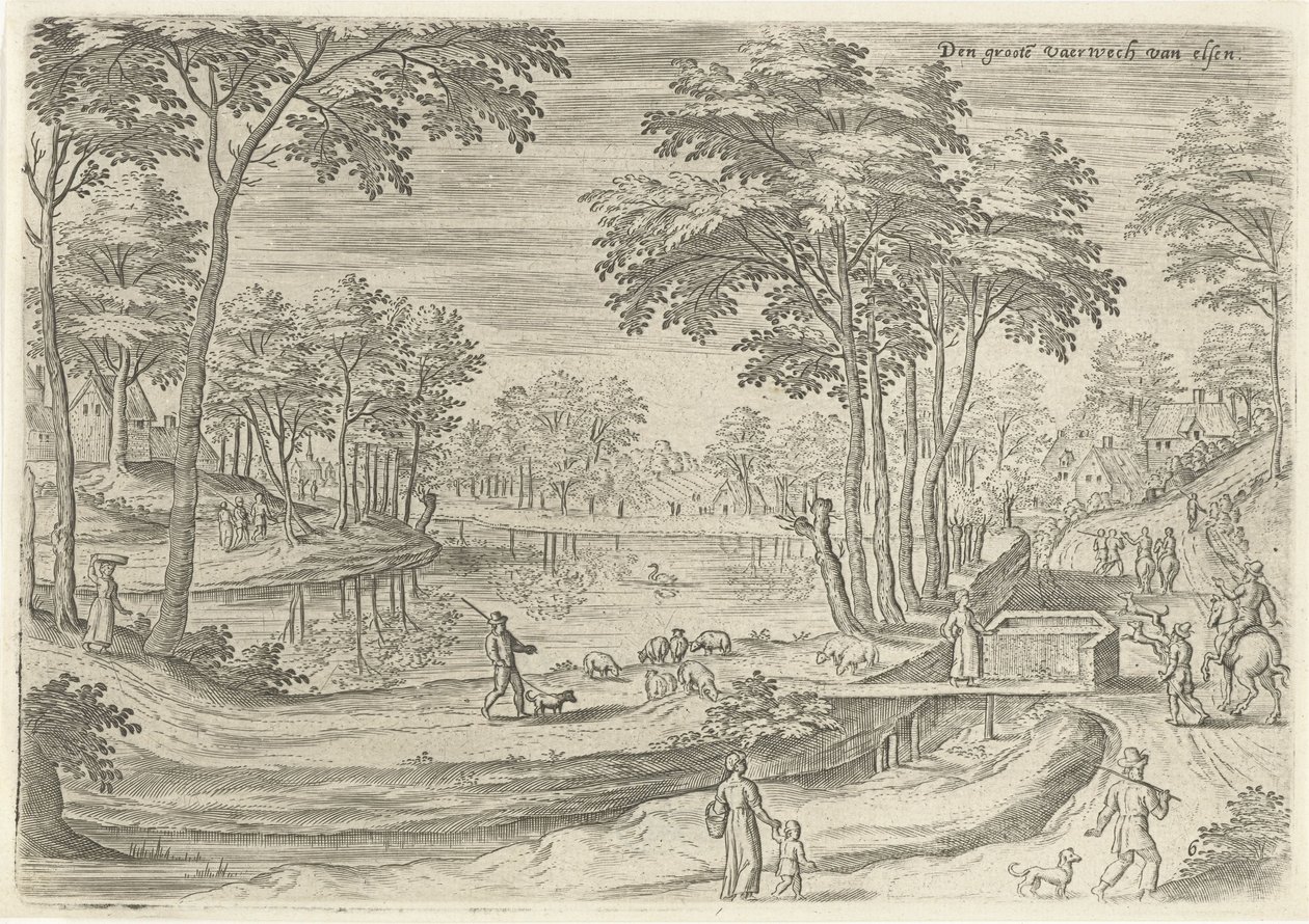 Ixelles kanalının görünümü Den grote vaerwech van Elsen (nesne üzerindeki başlık) Brüksel çevresinin görünümleri (dizi başlığı) by Hans Collaert (I)