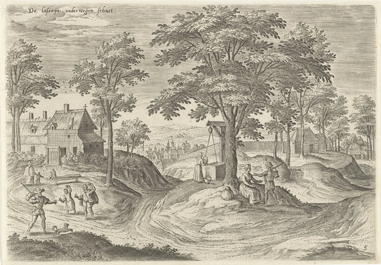 Scheut'un cüzzamlı evinin görünümü De laserije en route schuet (nesne üzerindeki başlık) Brüksel bölgesinden görüntüler (dizi başlığı) by Hans Collaert (I)