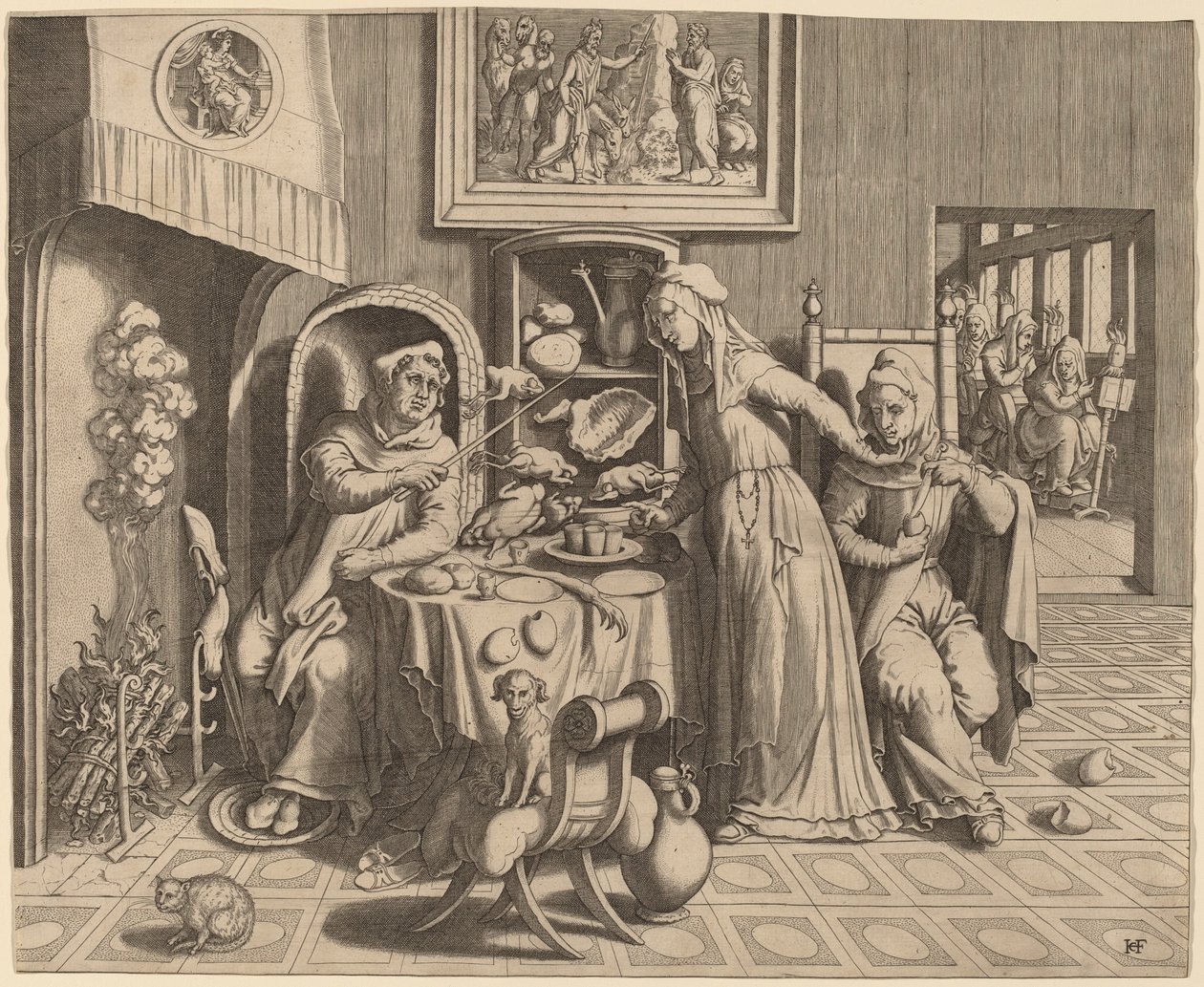 Abbot ve Monk arasındaki Aşk Rahibesi by Hans Collaert the Elder