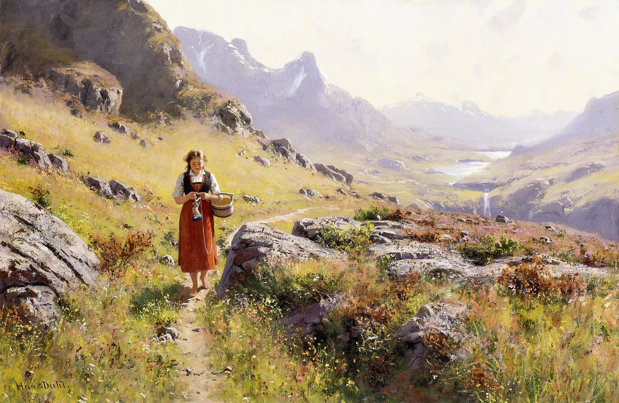 Norveç Manzarasında Örgü Yapmak by Hans Dahl