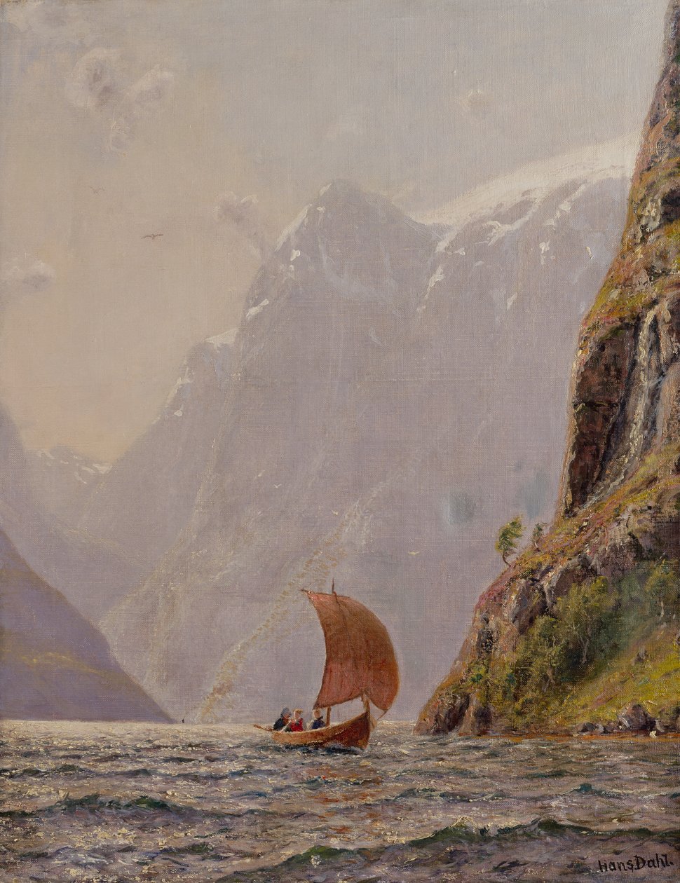 Fiyortta Yelken (tuval üzerine yağlı boya) by Hans Dahl
