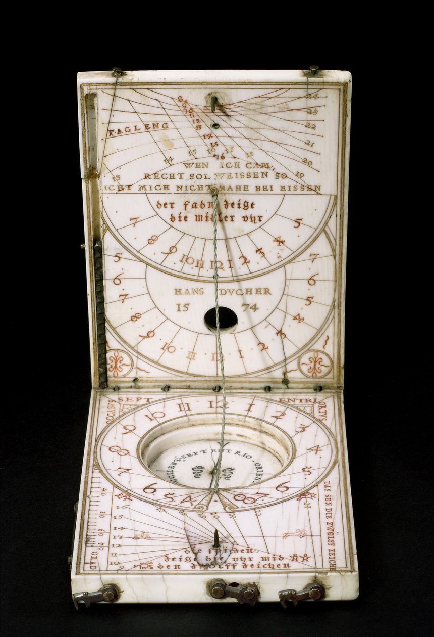 Tablet pusula güneş saati, Nurenberg, 1574 (ayrıca bkz. 259577-79) by Hans Ducher