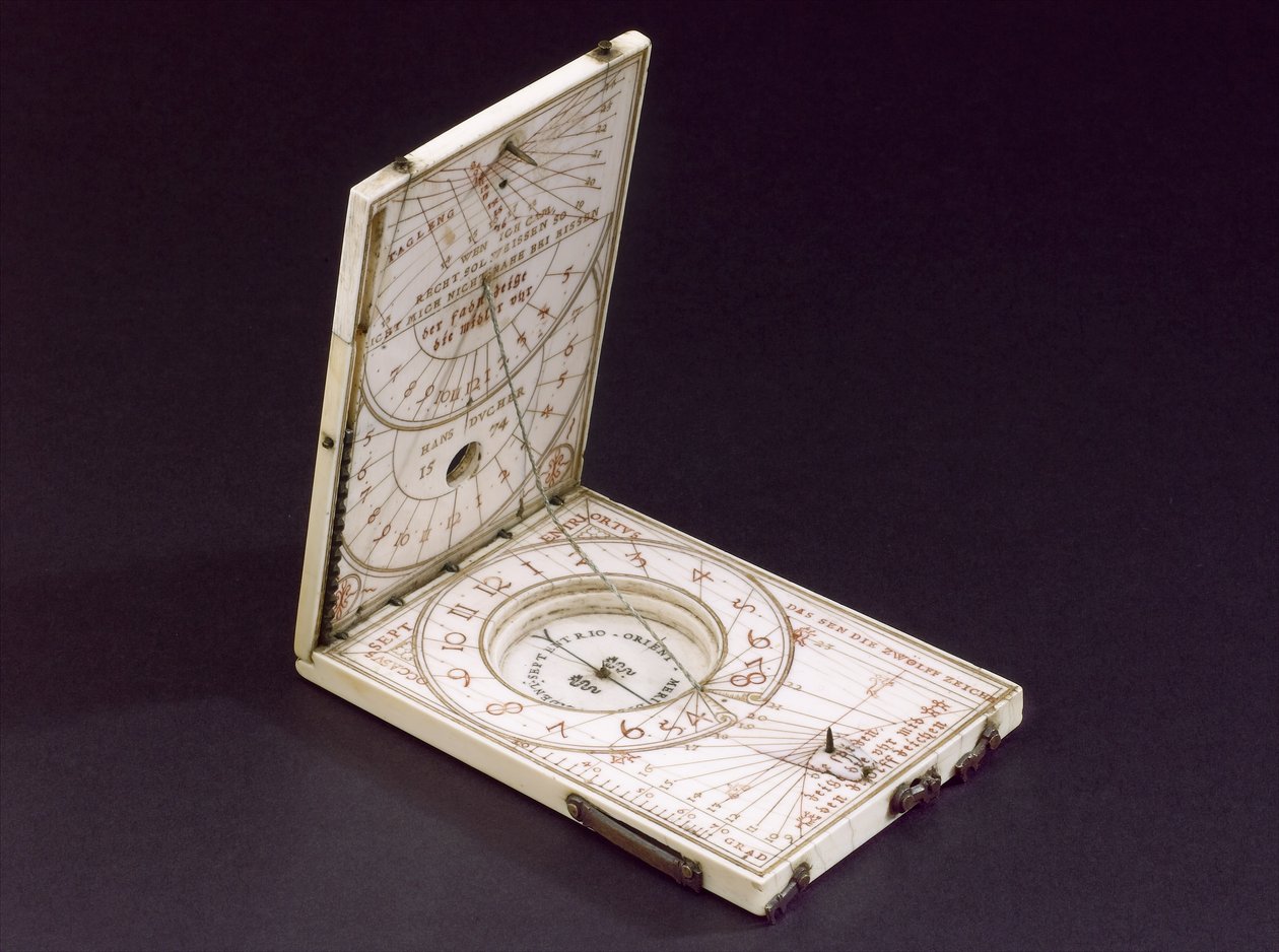 Tablet pusula güneş saati, Nurenberg, 1574 (ayrıca bkz. 259578-80) by Hans Ducher
