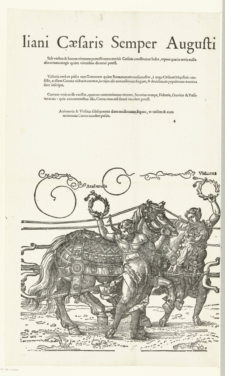 Triomfwagen van keizer Maximiliaan I Kopieën naar Dürers Triomfwagen voor keizer Maximiliaan I (seri başlığı) Triumphalis hic Currus Ad Honorem Invictiss. Ve En Şanlı Prens D. Maximilianus Caesaris Semper Augustus, Ve Albertus aracılığıyla by Hans Guldenmund