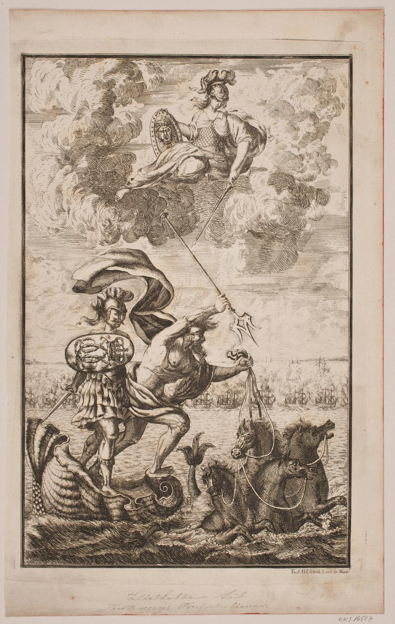 Neptün denizin üzerinde acele ediyor. Fontenay başlık sayfası, "Söe-Evolution"; Kopenhag 1743 by Hans Henrich Christian Ulrich