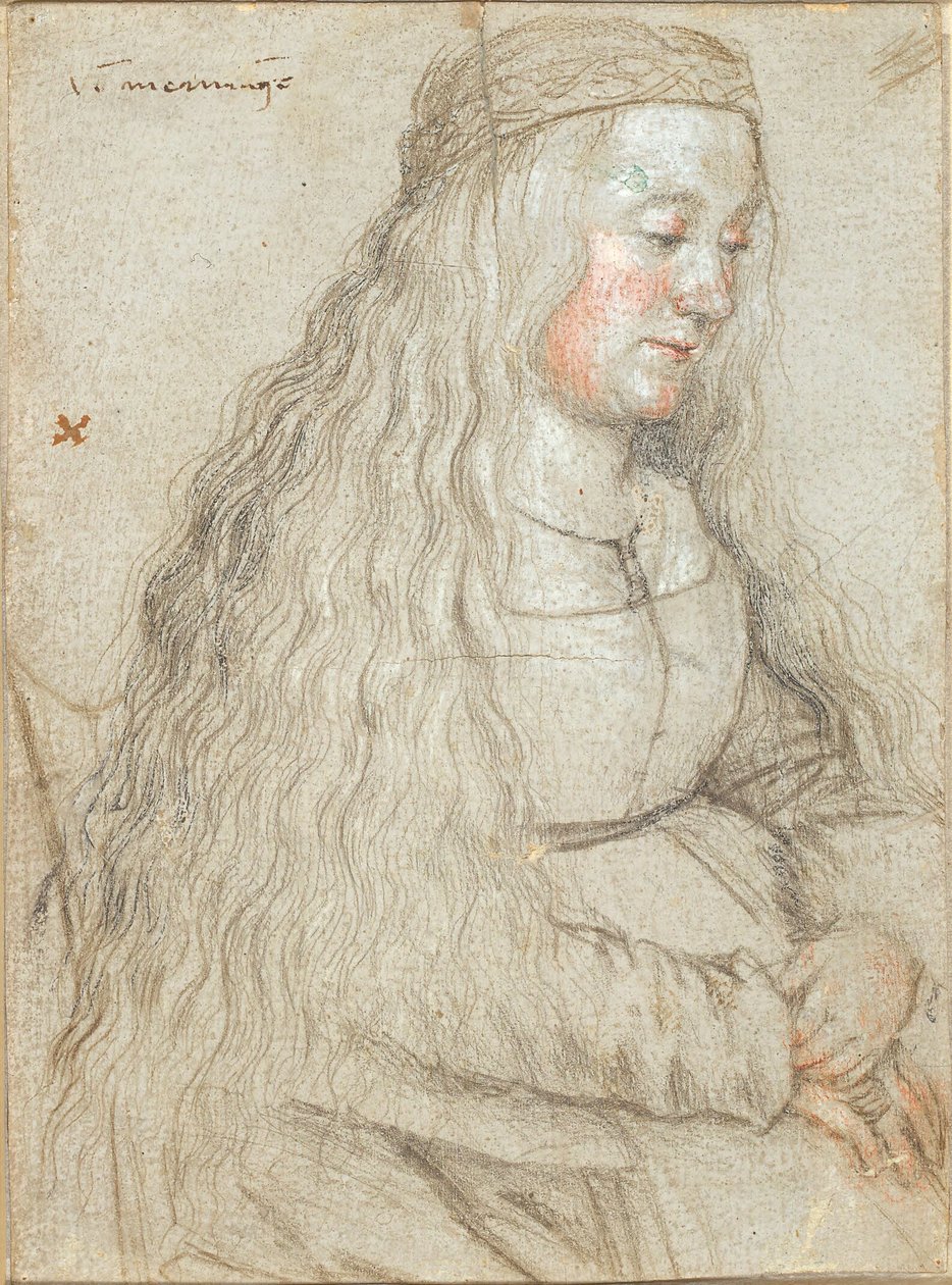 Akan saç ve saç bandı ile oturan gelin by Hans Holbein d.Æ.