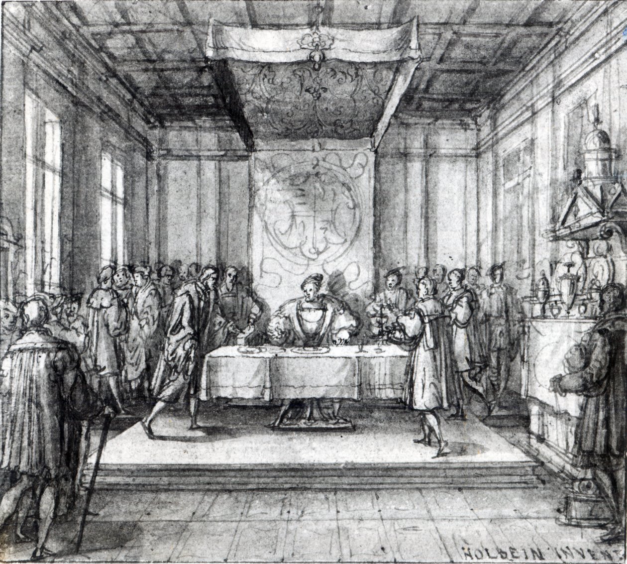 Henry VIII özel odasında (kalem, mürekkep ve kağıt üzerinde yıkama) by Hans Holbein der Jüngere