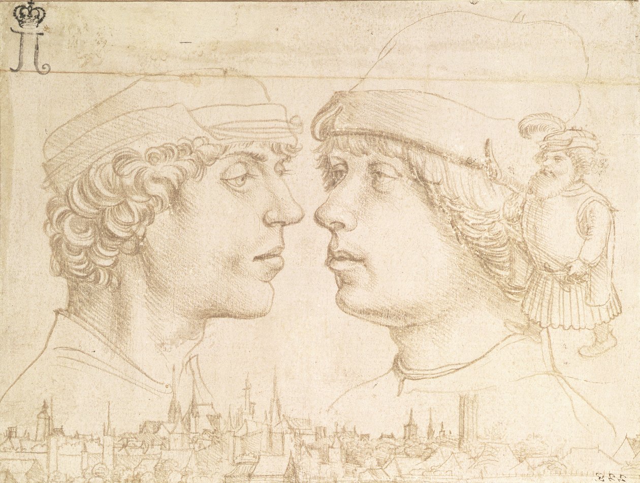 İki Genç, Bir Cüce ve Bir Şehir Manzarasının Portreleri, c.1514 (gümüş nokta) by Hans Holbein der Jüngere