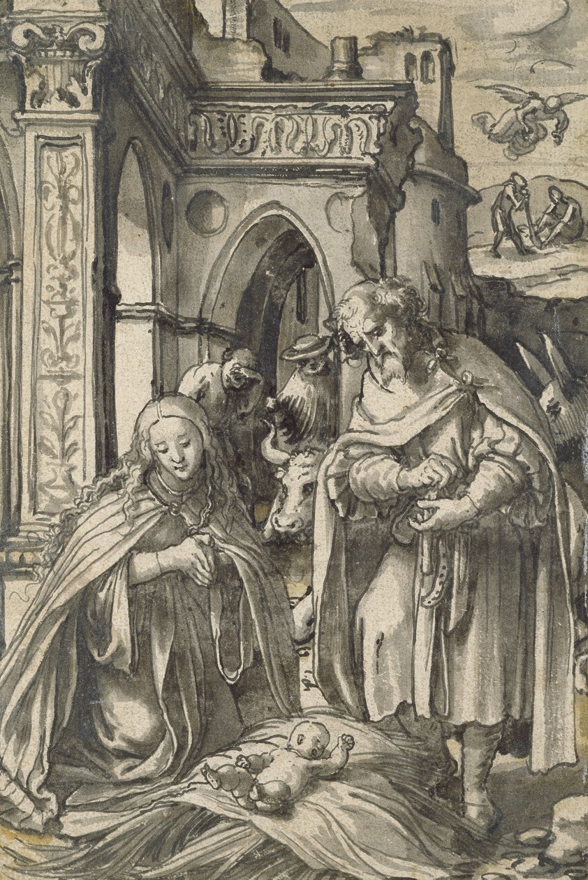 The Nativity (brush and Indian ink with grey wash) by Hans Holbein der Jüngere
