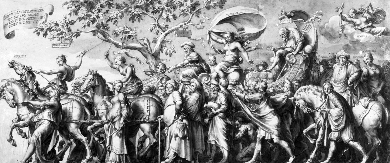 Jan de Bisschop tarafından çizilen Zenginliklerin Zaferi, c.1650 (kalem, mürekkep ve kağıt üzerinde yıkama) by Hans Holbein der Jüngere
