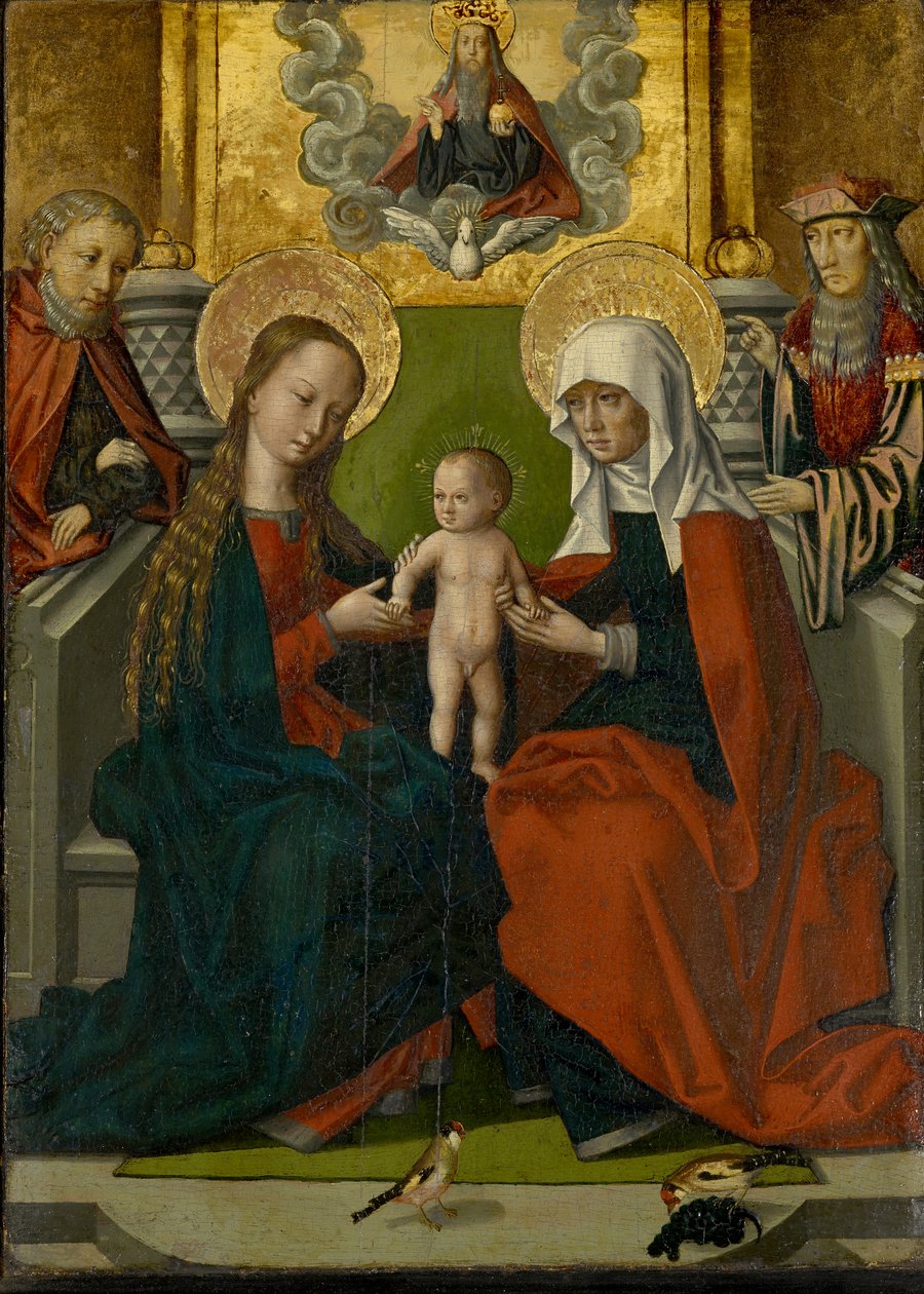 Bakire ve Çocuk, Joseph, Joachim, Tanrı Baba ve Kutsal Ruh ile Aziz Anne by Hans Holbein the Elder