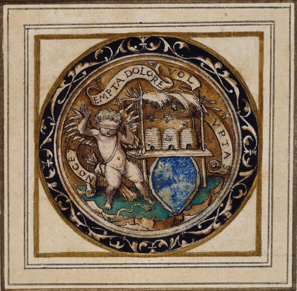 Arılar tarafından sokulan aşk tanrısı - Bir kolye veya şapka rozeti için tasarım, c.1532-43 (kağıt üzerinde kalem ve mürekkep) by Hans Holbein der Jüngere