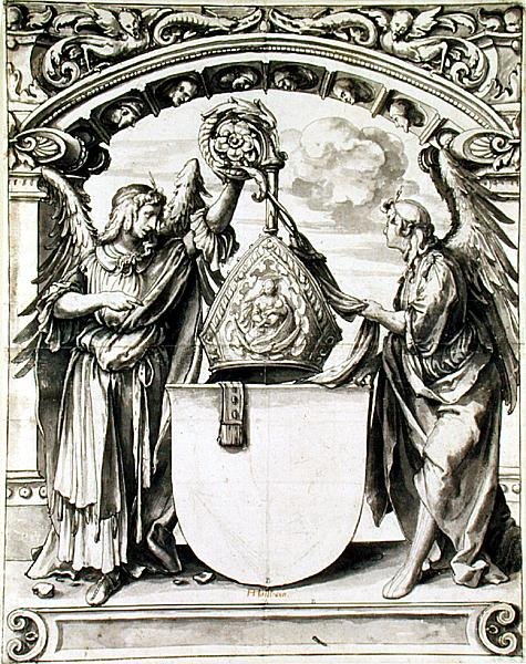 Cam boyama için tasarım, c.1520 (kağıt üzerinde siyah tebeşirle kalem ve gri yıkama) by Hans Holbein der Jüngere
