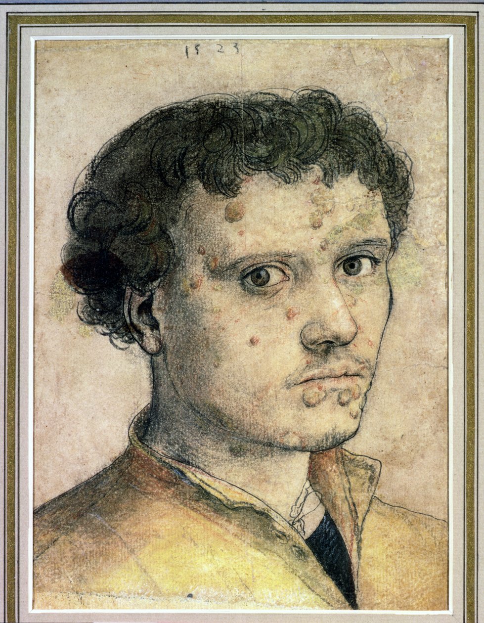 Genç Bir Adamın Başı, 1523 (tebeşirler, mürekkep ve kağıt üzerinde yıkama) by Hans Holbein der Jüngere
