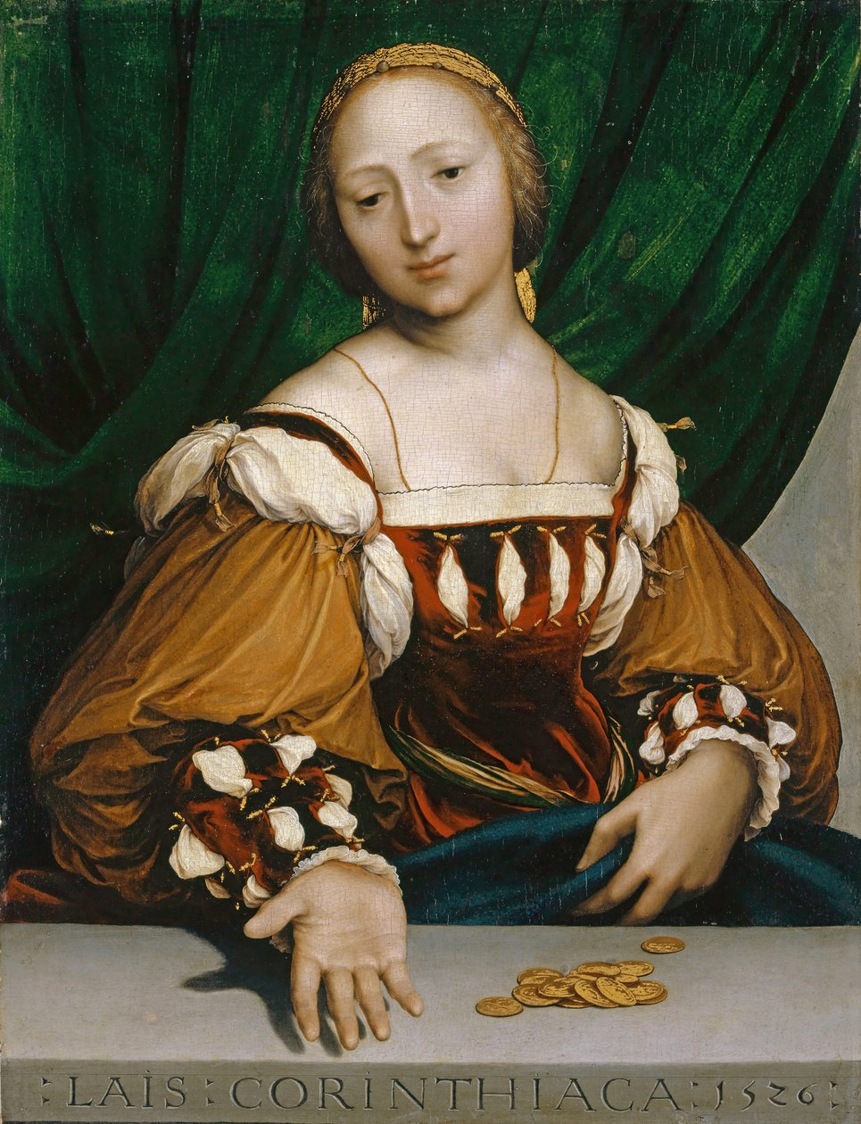 Laïs of Corinth, 1526 (kireç ağacı üzerine yağlı boya) by Hans Holbein der Jüngere