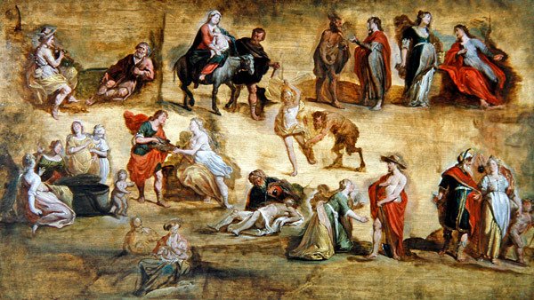 Mitolojik ve dini sahneler: A Workshop Modello (panelde yağlı boya) by Hans III Jordaens
